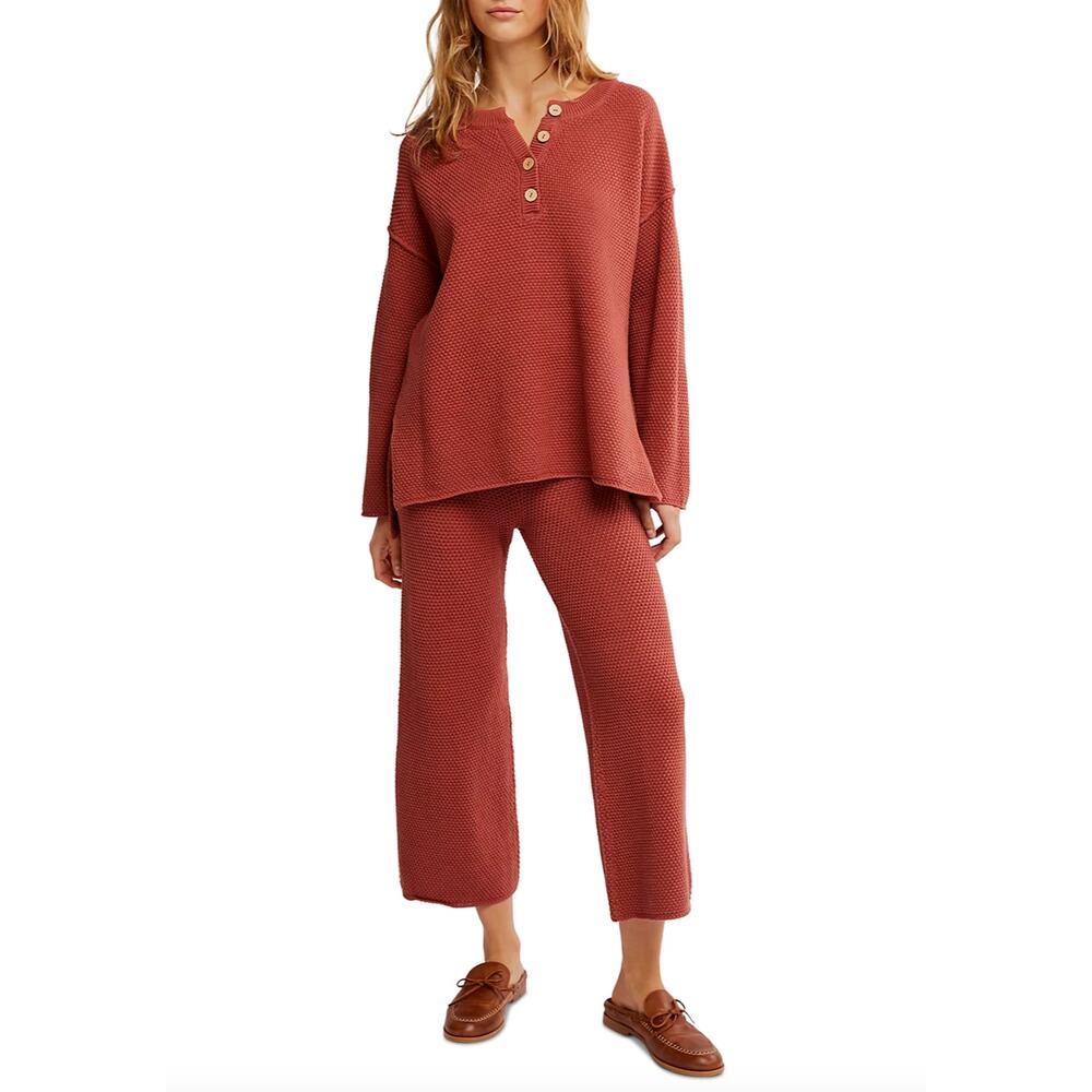 Free People Ribbed Knit Two-Piece Set in Rust
